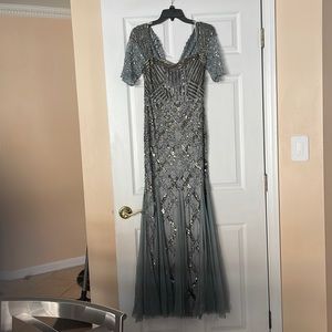 Adrianna Papell slate gray sequined gown
